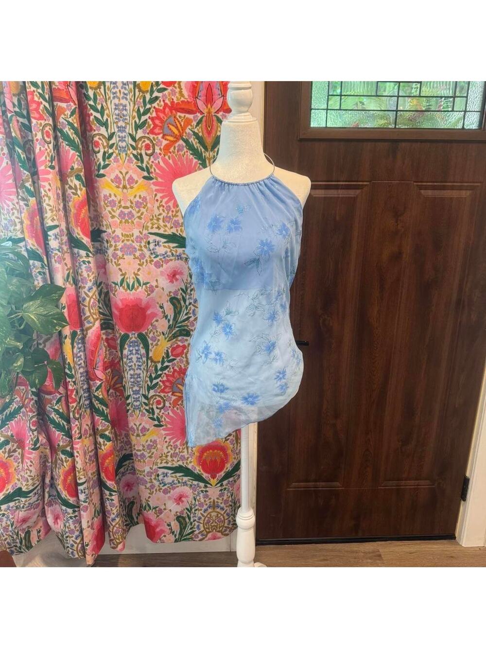 Blue floral halter necklace Medium/Large Fairy